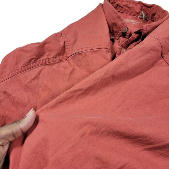 Eddie Bauer Shirt Mens XL Orange Rufton Twill Button Up Outdoors Retro Stains* - Picture 5 of 8